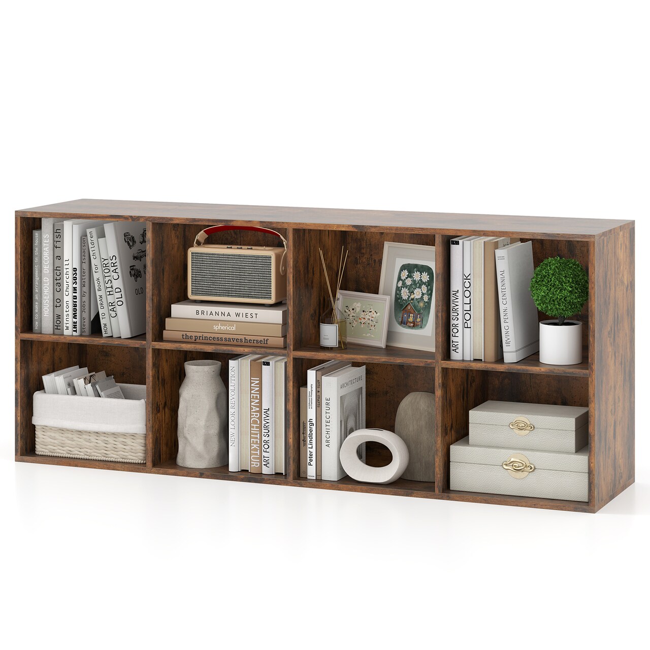 48” Wide Rustic Brown 8-Cube Storage Organizer Shelf for Living Room Bedroom or Office